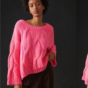Maeve by Anthropologie Hot Pink Cable Knit Sweater